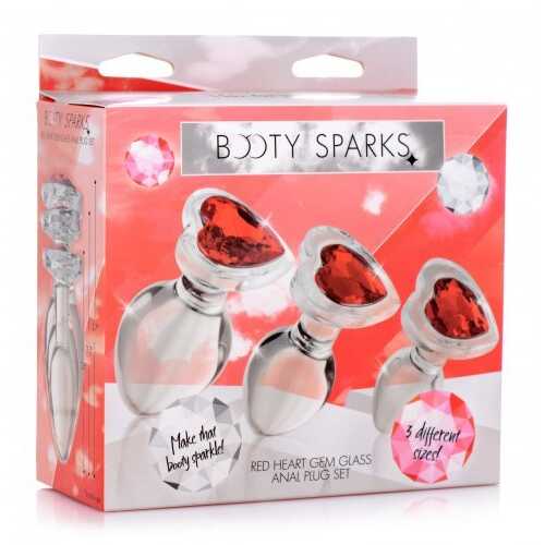BOOTY SPARKS RED HEART GLASS ANAL PLUG SET 
