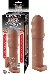 NATURAL REALSKIN VIBRATING UNCIRCUMCISED XTENDER W/ SCROTUM RING BROWN