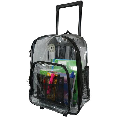 Case of [8] 17" Premium Clear Rolling Backpack - Black