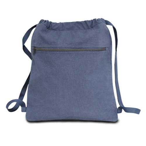 Case of [48] 14" Classic Dyed Canvas Drawstring Backpack - Blue Jean