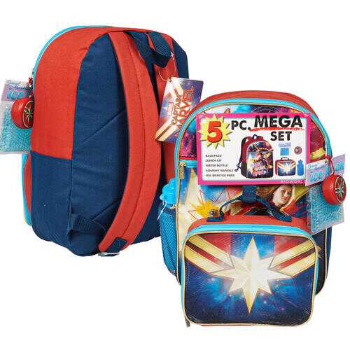 Case of [6] 16" 5 Piece Captain Marvel Backpack Set