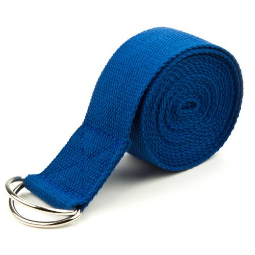 Blue 10' Extra-Long Cotton Yoga Strap with Metal D-Ring
