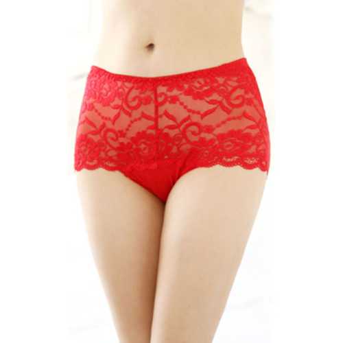 Wholesale Sexy Women Floral Sheer Lace Undershorts Red