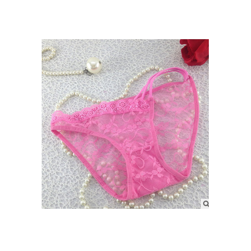 Lace Illusion Embroider Gauze Strap Panties Rose Red