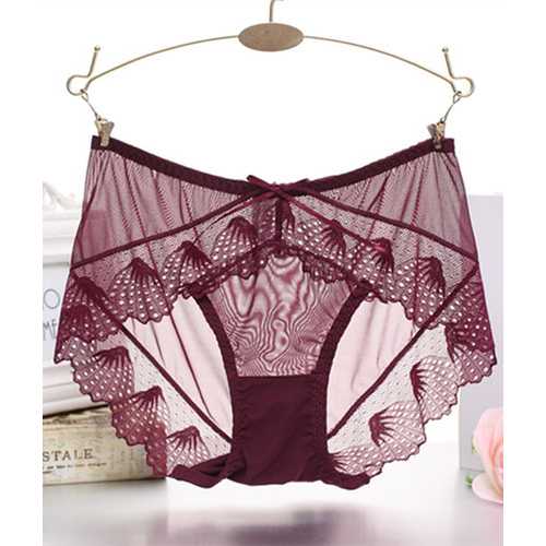 Women Sexy Panties Lace G-String T Pants Wine Red