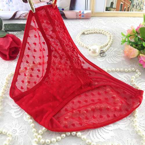 Women Sexy Transparent Bandage Underpants Red