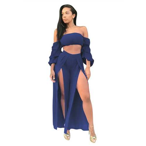 Sexy Strapless Long Sleeve Slit Jumpsuit Two-piece Suit