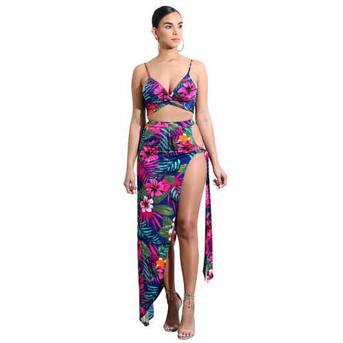 Sexy Floral Print Maxi Two-piece Dress