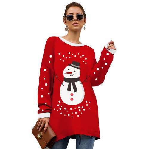 Christmas  Pullover Knitted sweater Deer Snow printed sweaters  Red