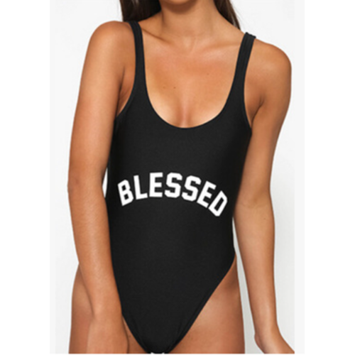 Fashion One Piece Letter Printed Bikini BLESSED