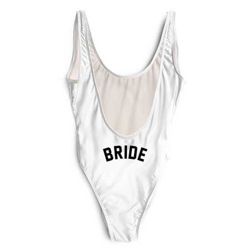 Sexy One Piece High Leg And Open Back Swimwear With Letter Printed BRIDE