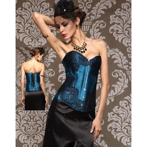 Lace Overlay Burlesque Corset Teal