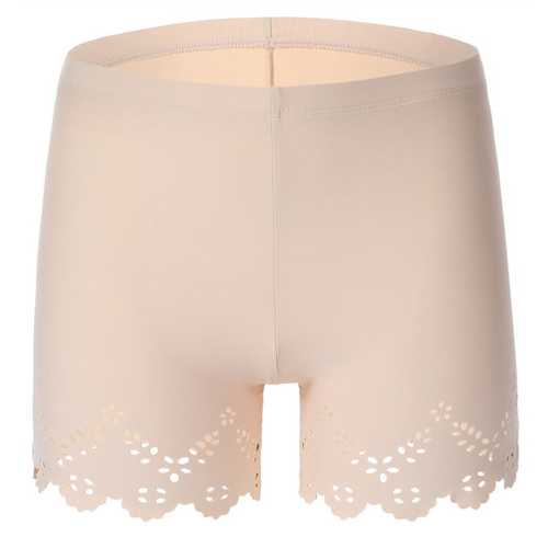New Style Women Front Edge Hollow Out Boyshorts Apricot