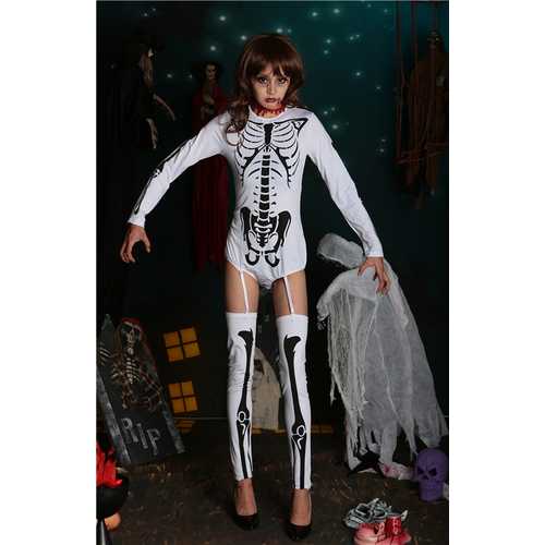 New Arrivals Vampire Long Sleeves One Piece With Stockings Jumpsuit for Halloween Costumes White With Black Horrific Golgo