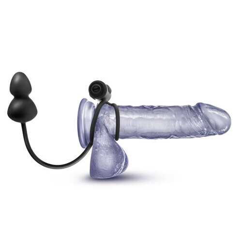 Anal Adventures- Platinum- Silicone Anal Plug With Vibrating C-Ring - Black