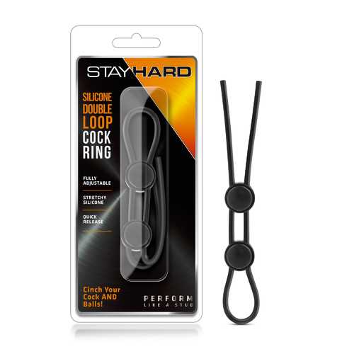 Stay Hard - Silicone Double Loop Cock Ring  - Black