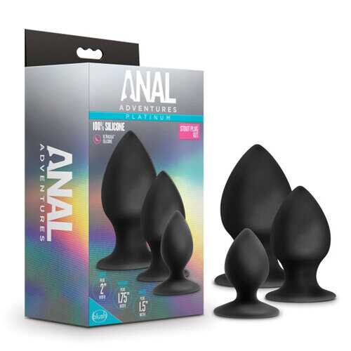 Anal Adventures - Platinum - Silicone Anal Stout  Plug Kit - Black