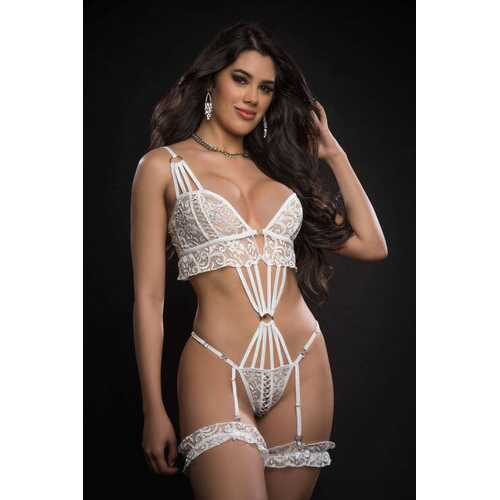 2pc Dreamy Lace O - Ring Caged Garter Teddy -  One Size - Black