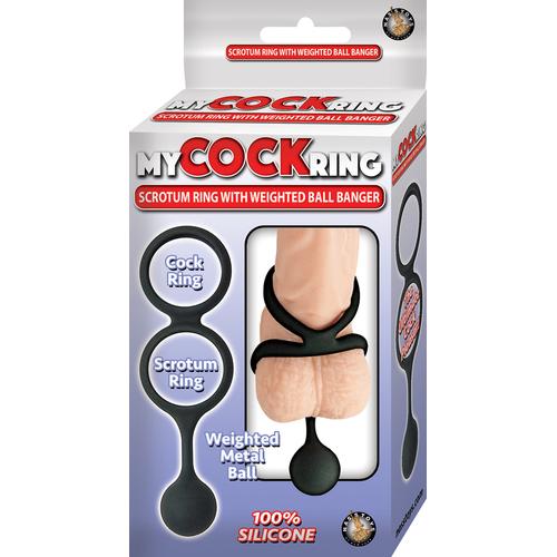 My Cock Ring Scrotum Ring With Weighted Ball  Banger - Black
