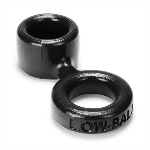Low Ball Cock Ring With Attached Ball Stretcher  - Black