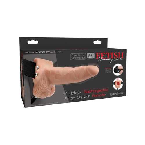 Fetish Fantasy Series 6" Hollow Rechargeable Strap-on With Remote - Flesh