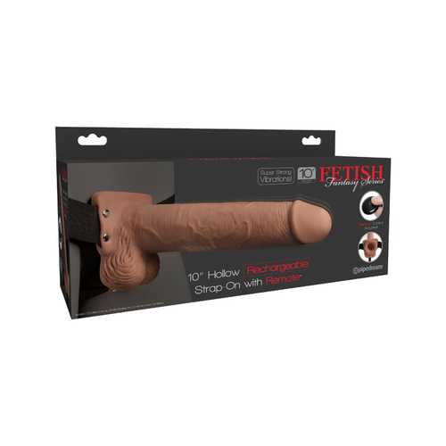Fetish Fantasy Series 10" Hollow Rechargeable Strap-on With Remote - Tan