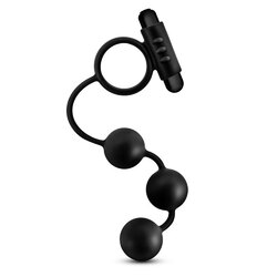 Anal Adventures- Platinum - Silicone Anal Ball  With Vibrating C-Ring- Black