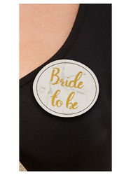 Hen Party Pin Badges - White and Gold - Pack of 5