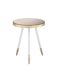 White and Gold Smoky Mirror Top Side Table 