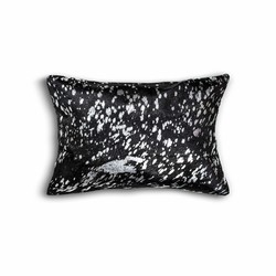 12" x 20" x 5" Black And Silver Cowhide  Pillow