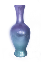 11" X 11" X 25" Purple And Aqua Ceramic Lacquered Ceramic Vase