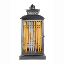 11" X 11" X 28.5" Gray with Distressed Wood Bamboo Metal Glass Glass Lantern