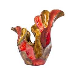 119" X 8" X 15.75" Copper Red Gold Ceramic Foiled and Lacquered Sculpted Vase