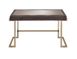 Brown Faux Leather and Light Gold Mirror Desk