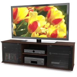 Contemporary Brown TV Stand with Glass Doors - Fits TV's up to 64-inch