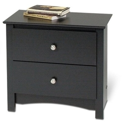 Black Two Drawer Bedroom Nightstand with Brushed Nickle Knobs