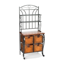 Kitchen Pantry Bakers Rack with 4 Wicker Drawers