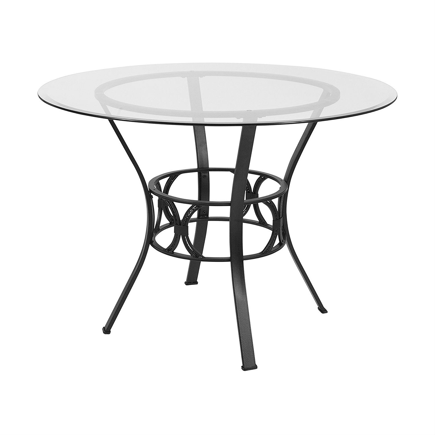 Round 42 Inch Glass Dining Table With Metal Frame In Black Finish Activehomedecor Glass Dining Table With Metal Frame, Round Table 42 Inches