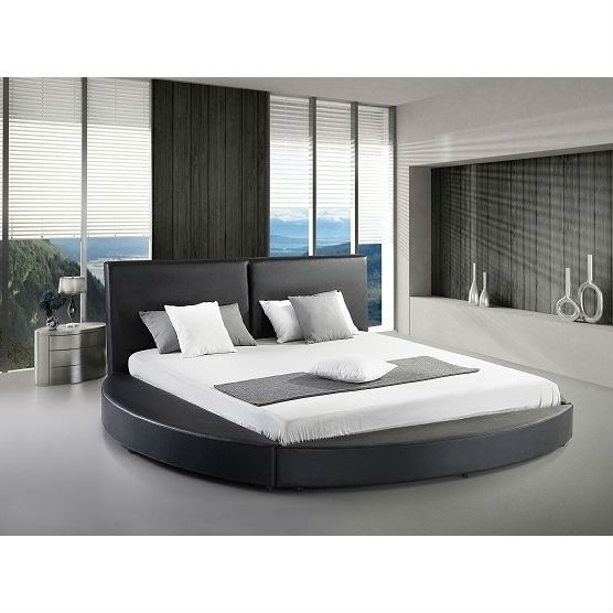 Queen Size Modern Round Platform Bed With Headboard In Black Faux Leather Activehomedecor Queen Size Modern Round Platform Bed, Round Platform Bed Frame Queen Size