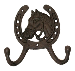 Cast Iron Horse Horseshoe 2-Hook