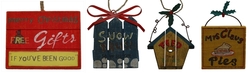 WoodMetal Sign Ornaments Set of Four