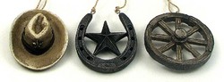 Western Ornament Set of 3, Hat, Wheel, Star