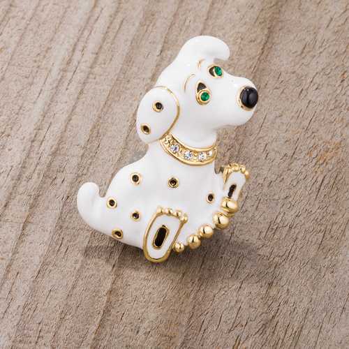 White Dalmatian Brooch With Crystals