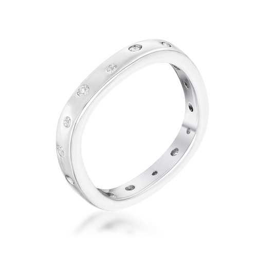 .23Ct Rhodium Plated Cz Speckled Square Shaped Stackable Band