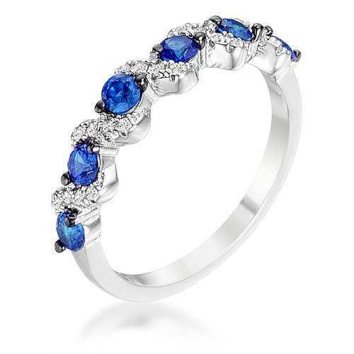 .18Ct Rhodium and Hematite Plated S Shape Sapphire Blue and Clear CZ Half Eternity Band