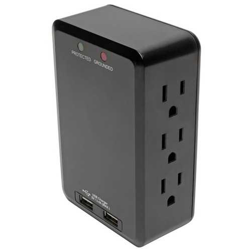 Tripp Lite TLP6SLUSBB Protect It! 6-Outlet Side-Load Surge-Protector Wall Tap with 2 USB Charging Ports