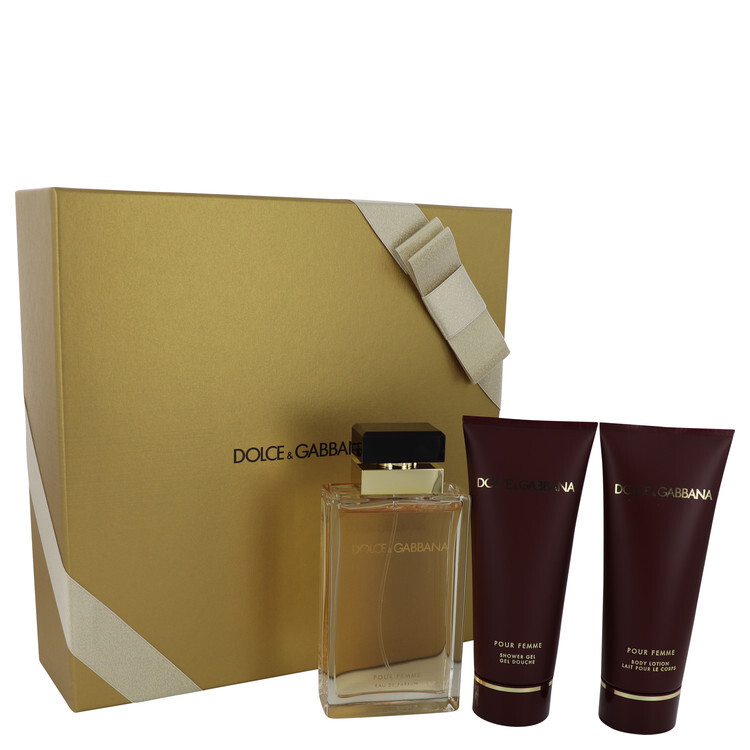 Dolce & Gabbana Pour Femme by Dolce & Gabbana Gift Set — 3.4 oz Eau De Parfum Spray + 3.4 oz Shower Gel + 3.4 oz Body Lotion (Women)